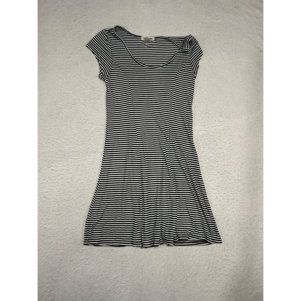 Billabong Womens Black White Striped Ribbed Knit Short Sleeve Skater Mini Dress